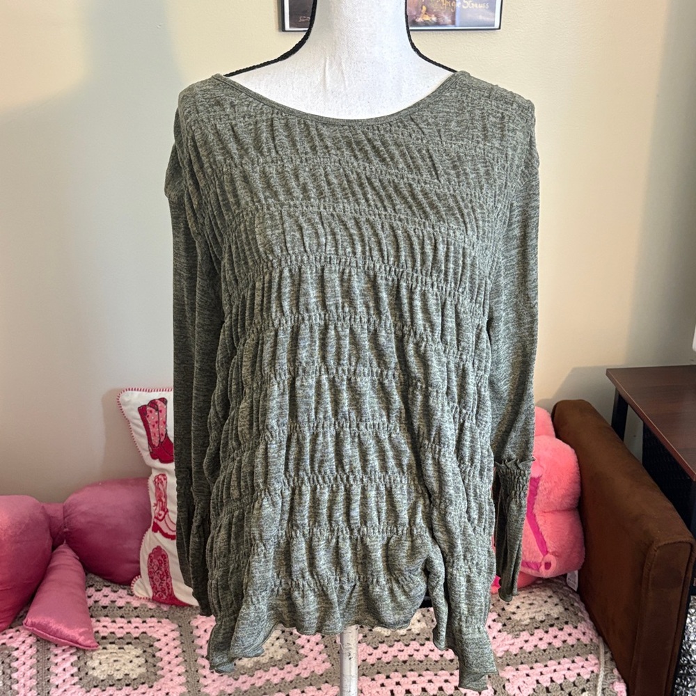 paper tee Olive Green Textured Knit Women's Sweater
